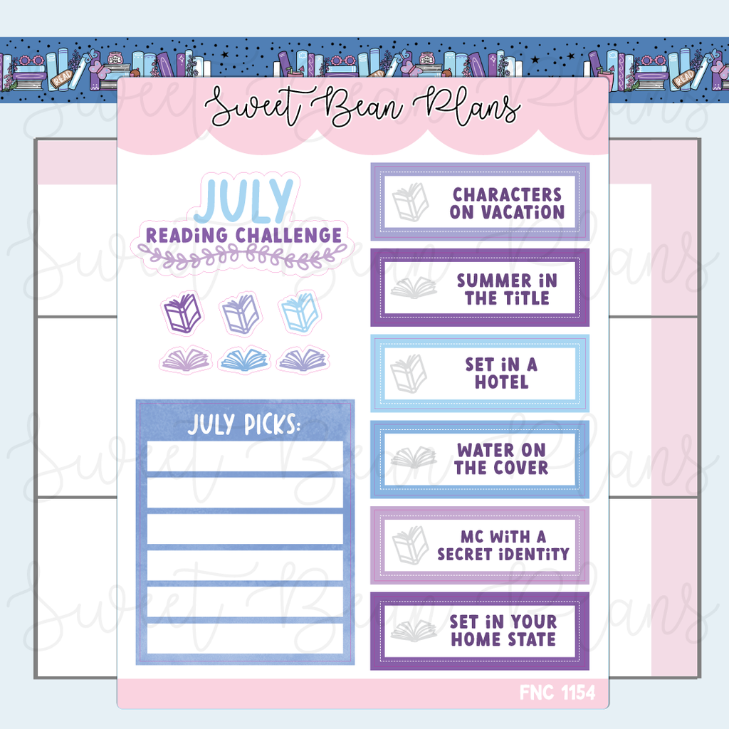 July 2025 Reading Challenge Vinyl Planner Stickers | Fnc 1154