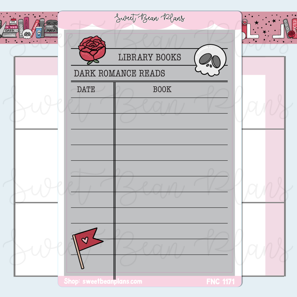 Dark Romance Library Card Large Vinyl Planner Stickers | Fnc 1171