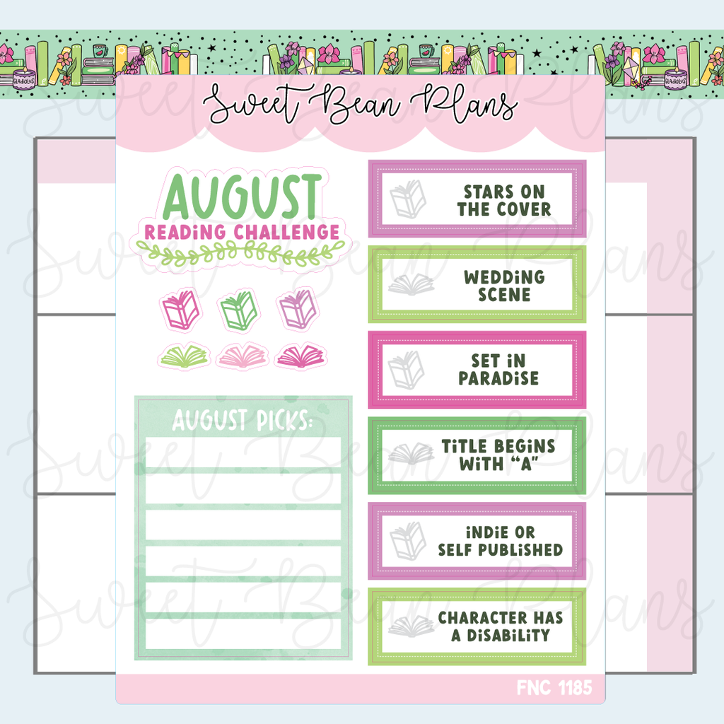 August 2025 Reading Challenge Vinyl Planner Stickers | Fnc 1185