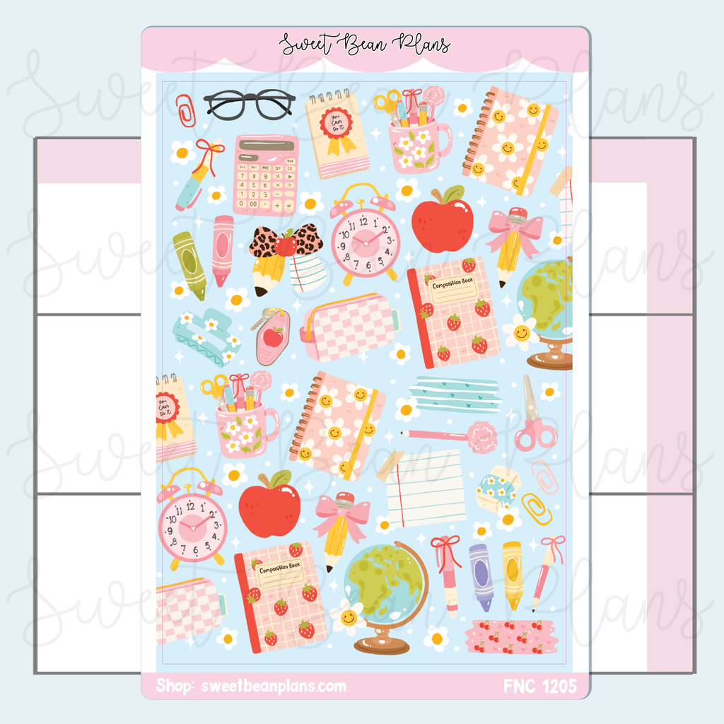School Doodles Large Vinyl Planner Sticker | Fnc 1205