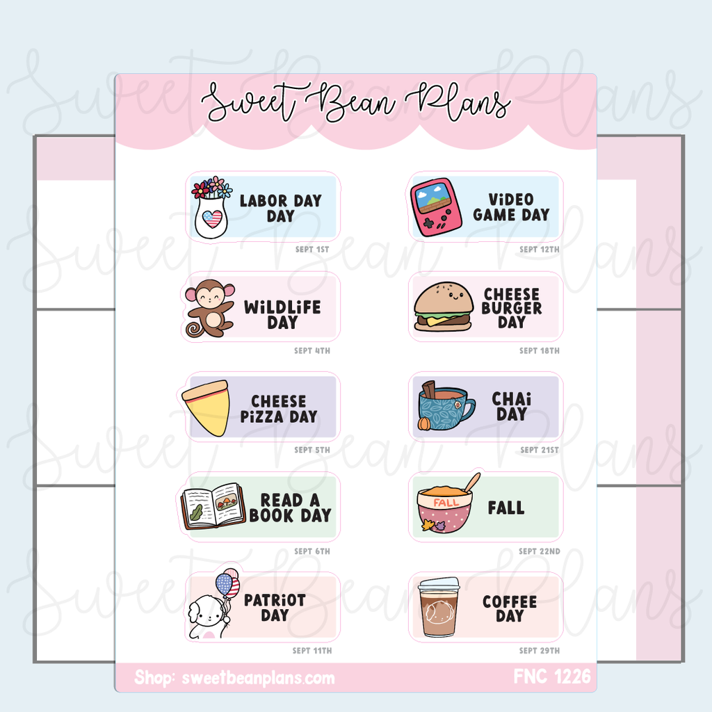 September 2025 Holidays Vinyl Planner Stickers | Fnc 1226