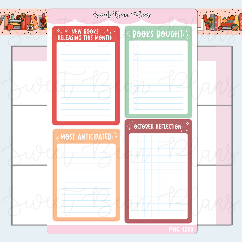 October Reading Functionals 2025 Vinyl Planner Stickers | Fnc 1253