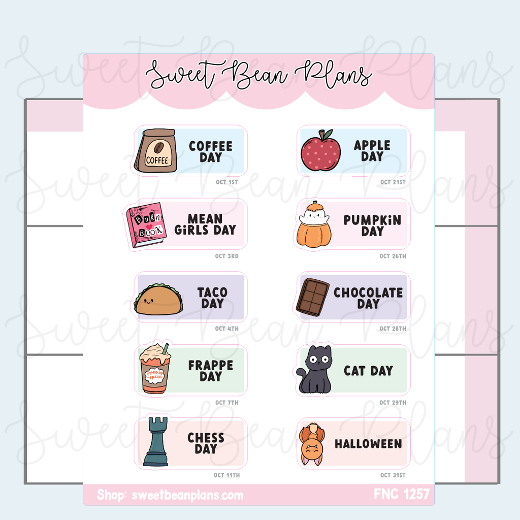October 2025 Holidays Vinyl Planner Stickers | Fnc 1257
