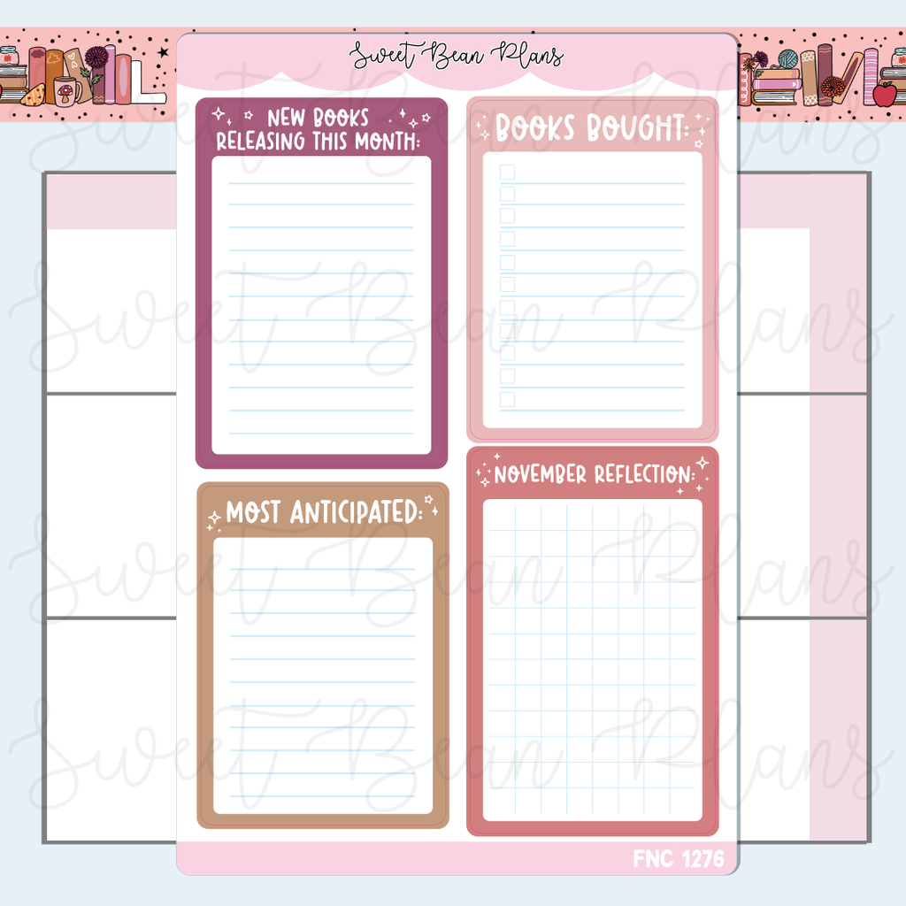 November Reading Functionals 2025 Vinyl Planner Stickers | Fnc 1276