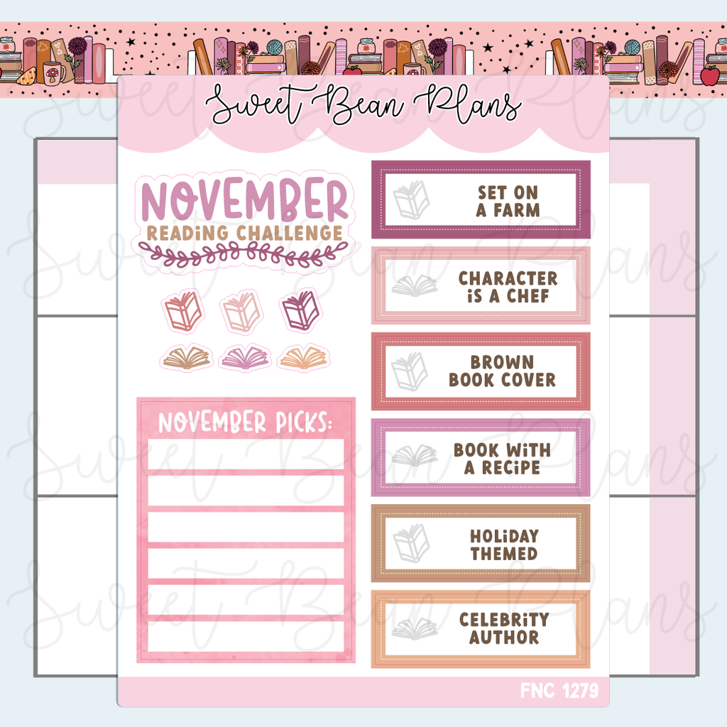 November 2025 Reading Challenge Vinyl Planner Stickers | Fnc 1279