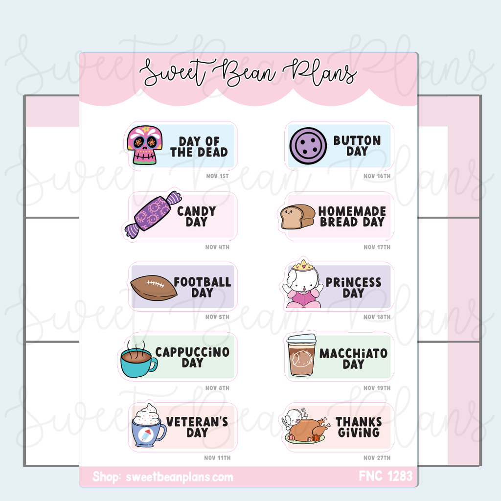 November 2025 Holidays Vinyl Planner Stickers | Fnc 1283