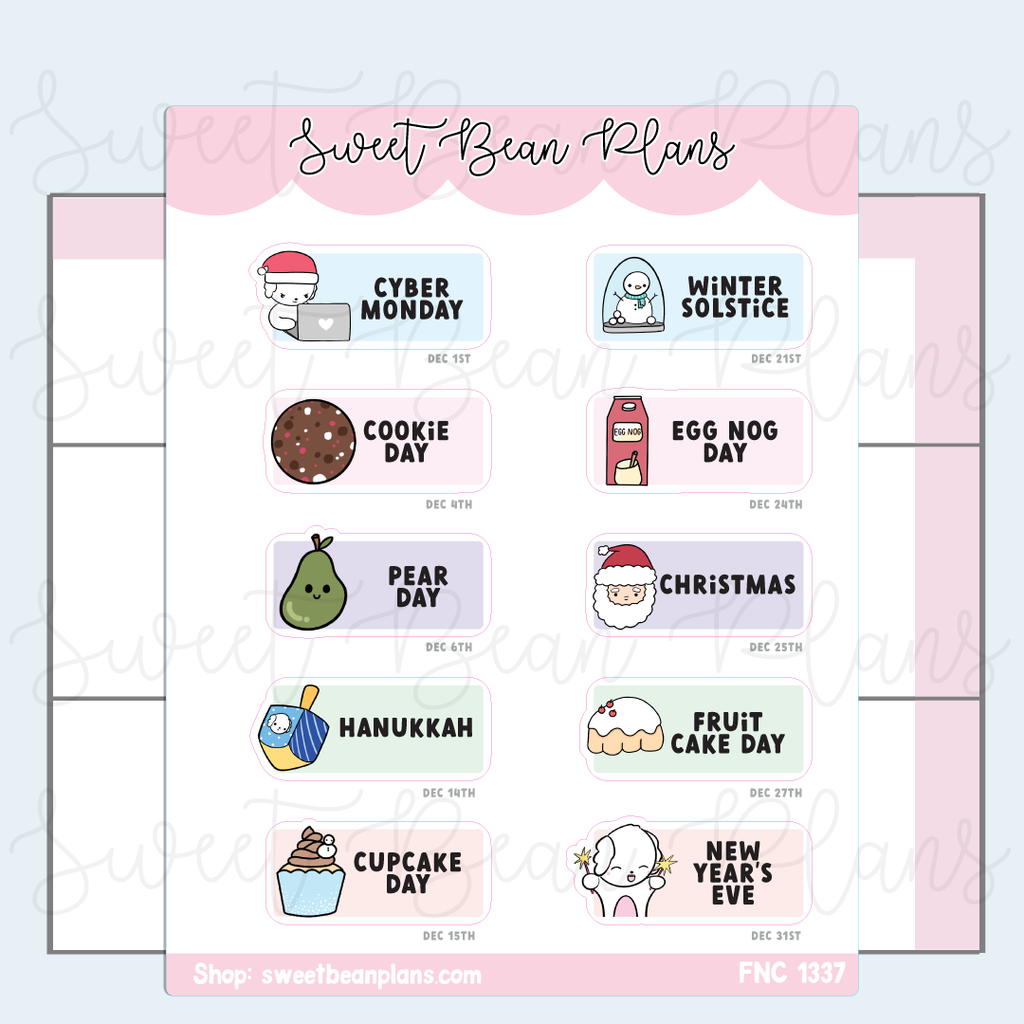 December 2025 Holidays Vinyl Planner Stickers | Fnc 1337