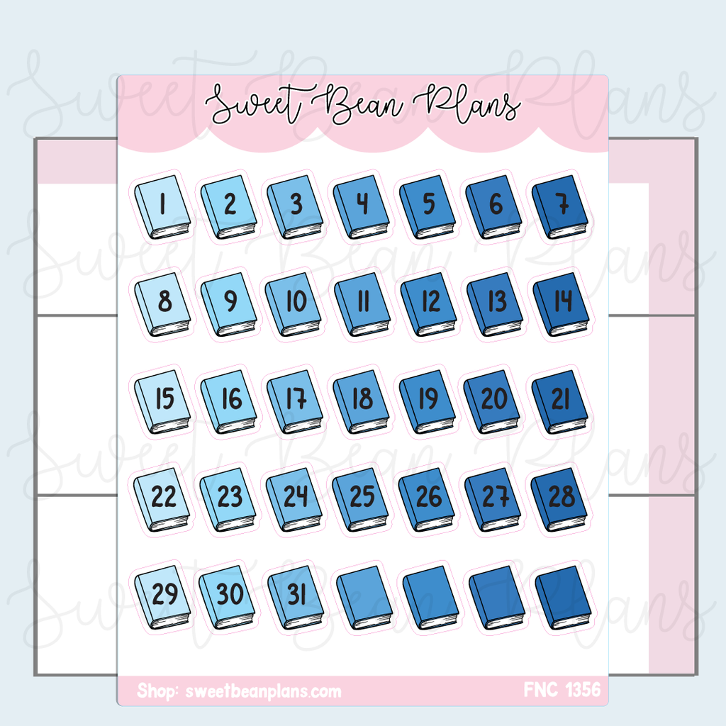 Blue Bookish Date Covers Vinyl Planner Stickers | Fnc 1356