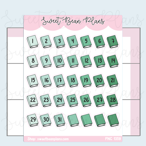 Green Bookish Date Covers Vinyl Planner Stickers | Fnc 1359