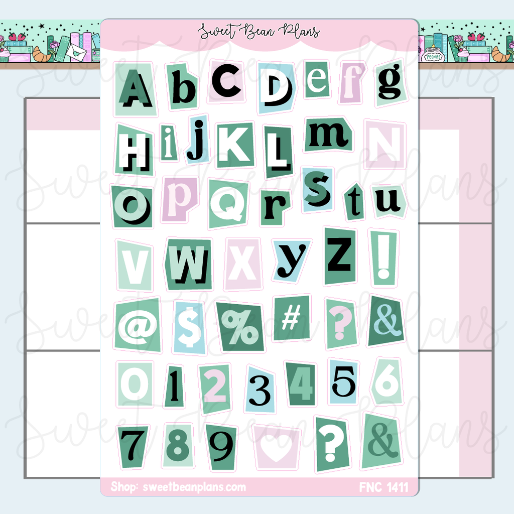 Mint Green Cutout Letters Stickers | Fnc 1411