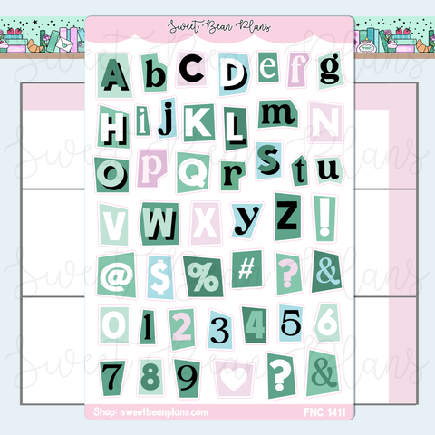 Mint Green Cutout Letters Stickers | Fnc 1411