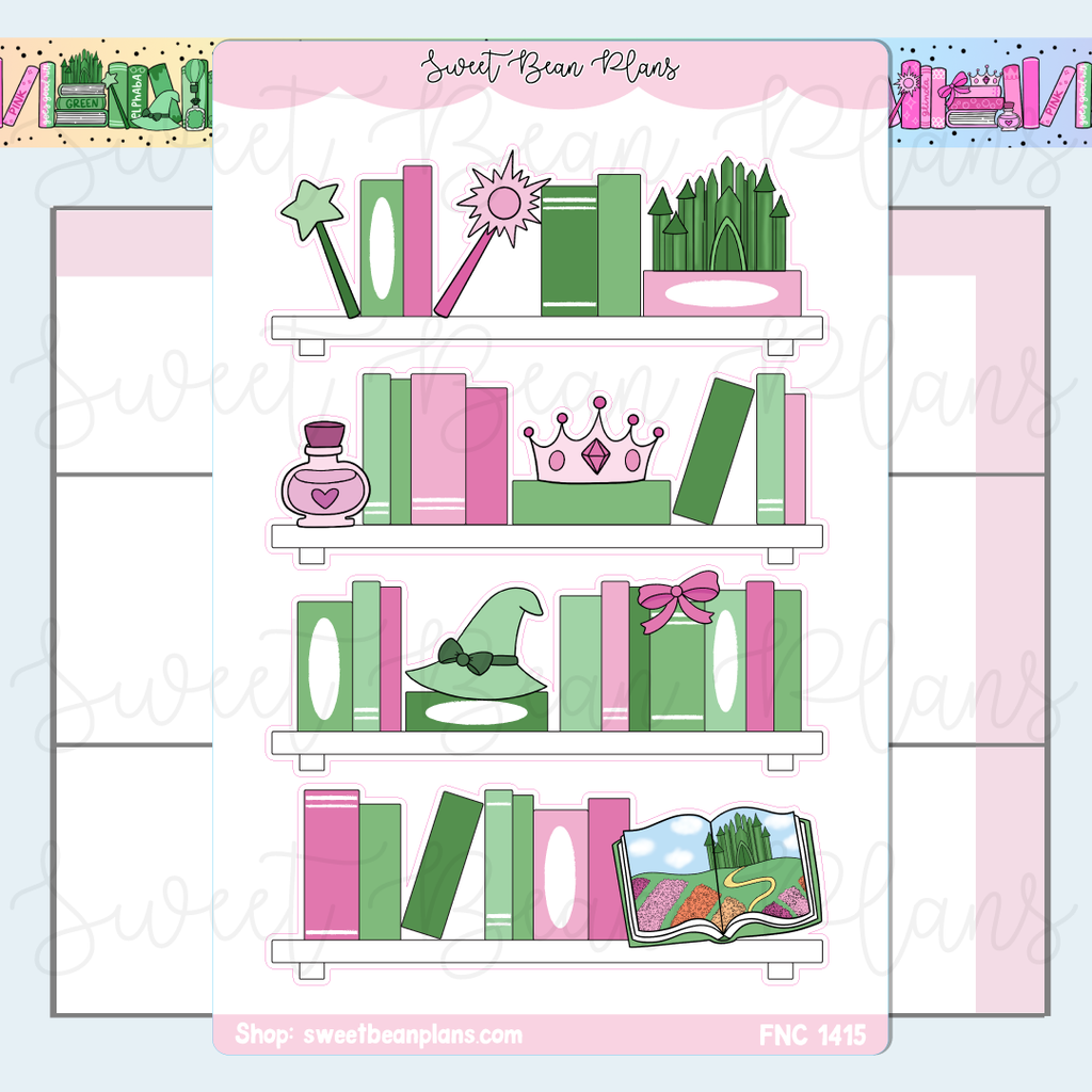 Pink & Green Bookshelf Vinyl Planner Stickers | Fnc 1415