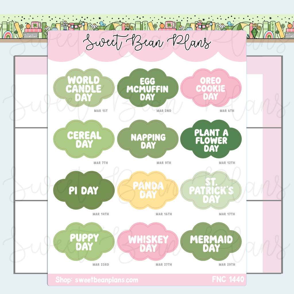 March 2026 Holidays Planner Stickers | Fnc 1440