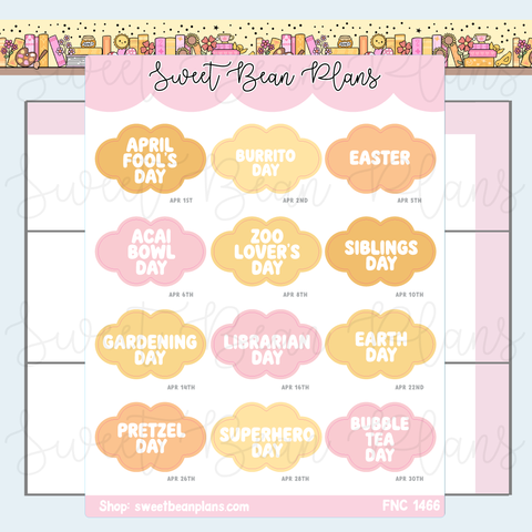 April 2026 Holidays Planner Stickers | Fnc 1466