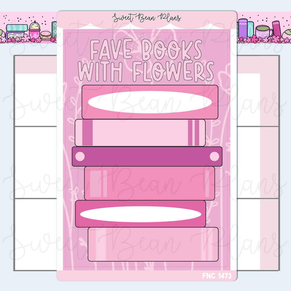 Books & Flowers Stack Vinyl Planner Stickers | Fnc 1473