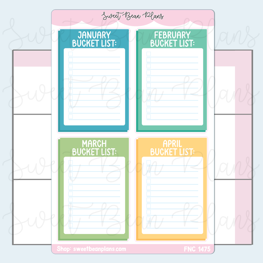 Jan-Apr Bucket List Vinyl Planner Stickers | Fnc 1475