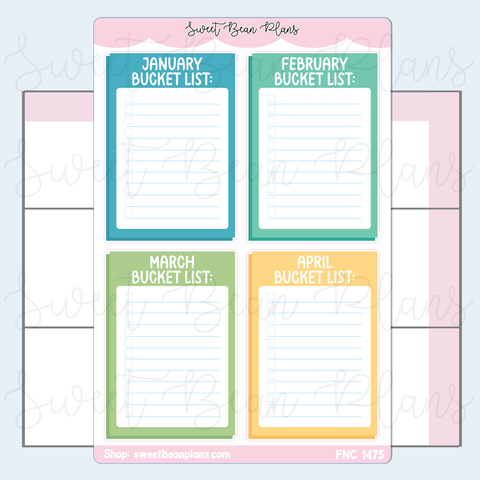Jan-Apr Bucket List Vinyl Planner Stickers | Fnc 1475