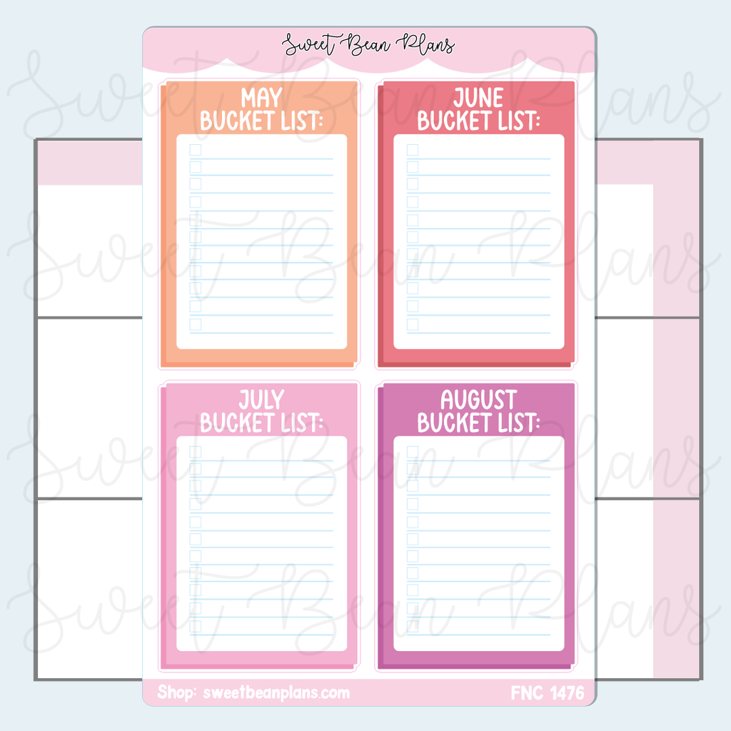 May-Aug Bucket List Vinyl Planner Stickers | Fnc 1476