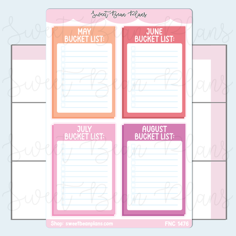 May-Aug Bucket List Vinyl Planner Stickers | Fnc 1476