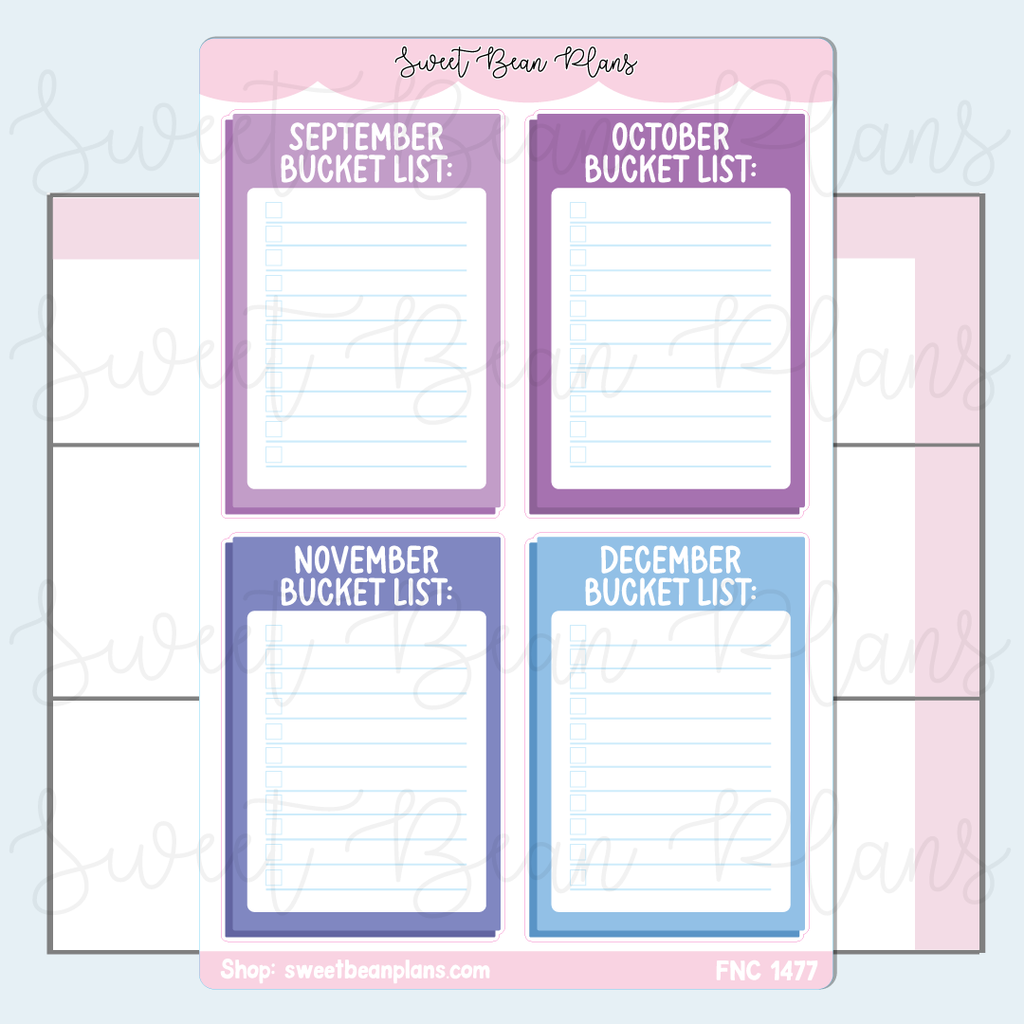 Sept-Dec Bucket List Vinyl Planner Stickers | Fnc 1477