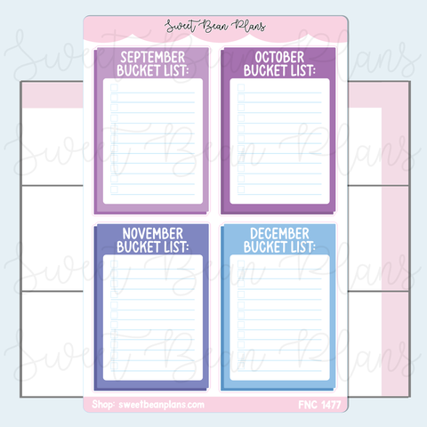 Sept-Dec Bucket List Vinyl Planner Stickers | Fnc 1477