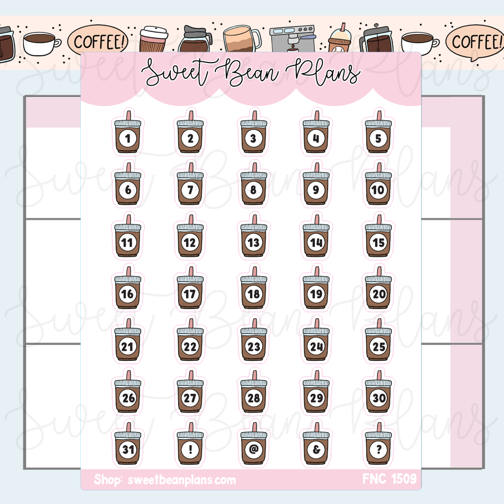 Iced Coffee Date Number Stickers | Fnc 1509