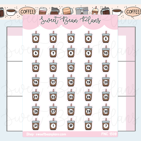 Iced Coffee Date Number Stickers | Fnc 1509