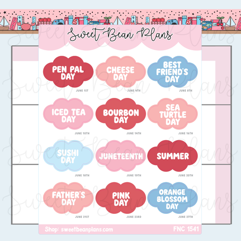 June 2026 Holidays Planner Stickers | Fnc 1541