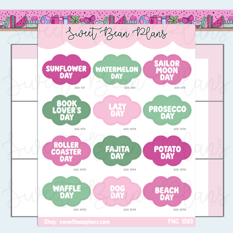 August 2026 Holidays Planner Stickers | Fnc 1593