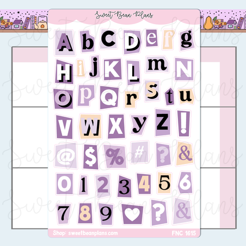 Lavender Cutout Letters Stickers | Fnc 1615