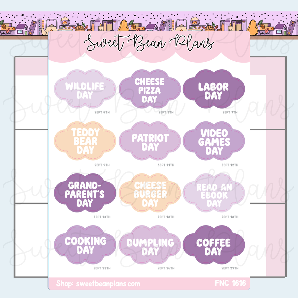 September 2026 Holidays Planner Stickers | Fnc 1616