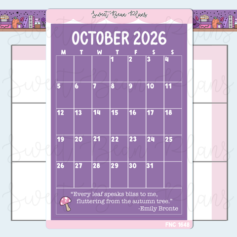 October 2026 Calendar Sticker | Fnc 1648