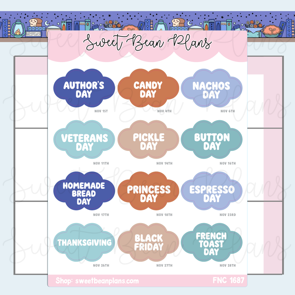 November 2026 Holidays Planner Stickers | Fnc 1687