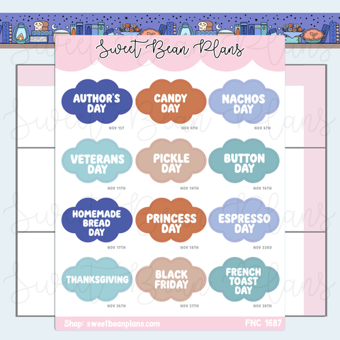 November 2026 Holidays Planner Stickers | Fnc 1687