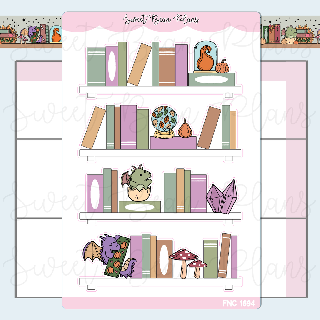 Cozy Dragon Bookshelves Vinyl Stickers | Fnc 1694