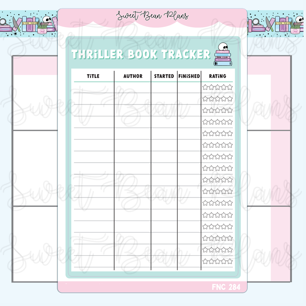Thriller Book Tracker Large Functional Vinyl Planner Sticker | Fnc 284