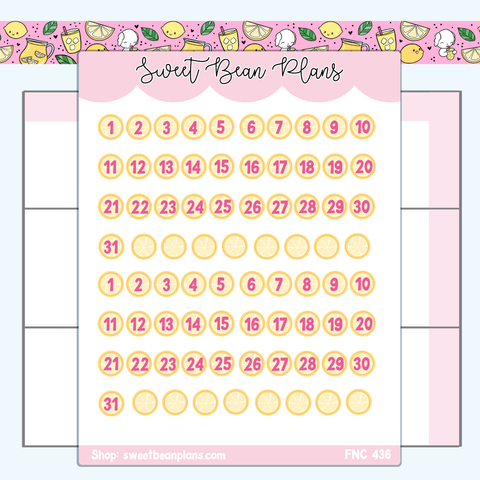 Lemon Date Numbers Vinyl Planner Stickers | Fnc 436