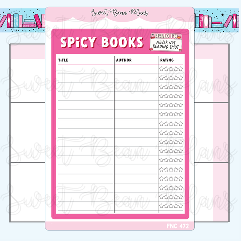 Spicy Book Tracker Large Vinyl Planner Sticker | Fnc 472