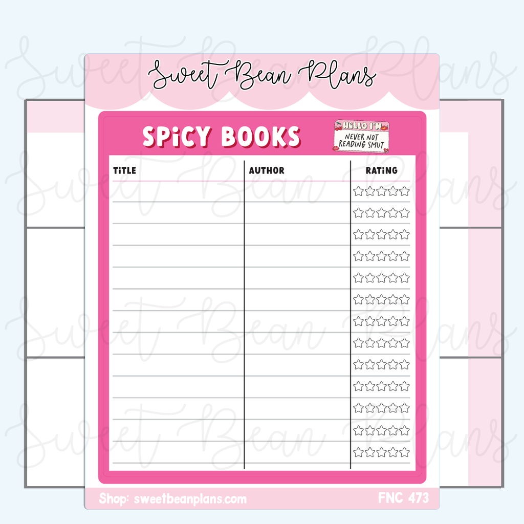 Spicy Book Tracker Medium Vinyl Planner Stickers | Fnc 473