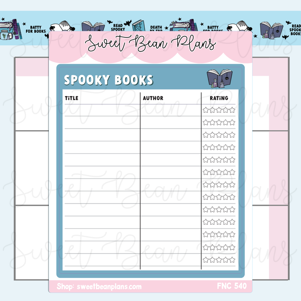 Spooky Book Tracker Medium Vinyl Planner Stickers | Fnc 540