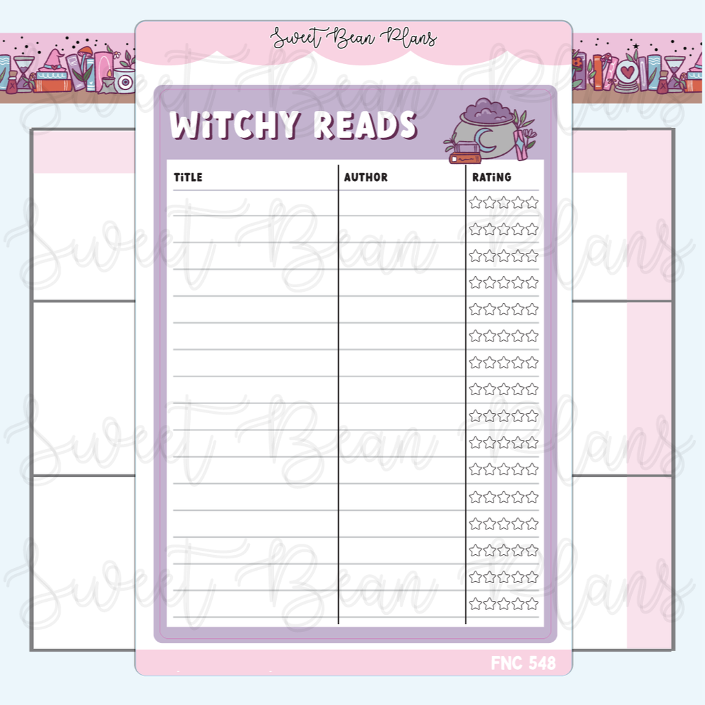 Witchy Reads Tracker Large Vinyl Planner Sticker | Fnc 548