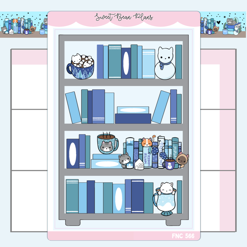 Winter Cats Bookshelf Large Vinyl Planner Sticker | Fnc 566