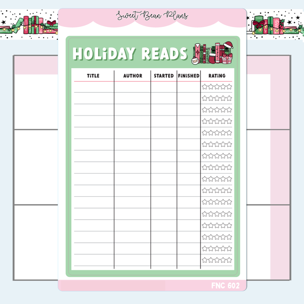 Holiday Book Tracker Large Functional Vinyl Planner Sticker | Fnc 602