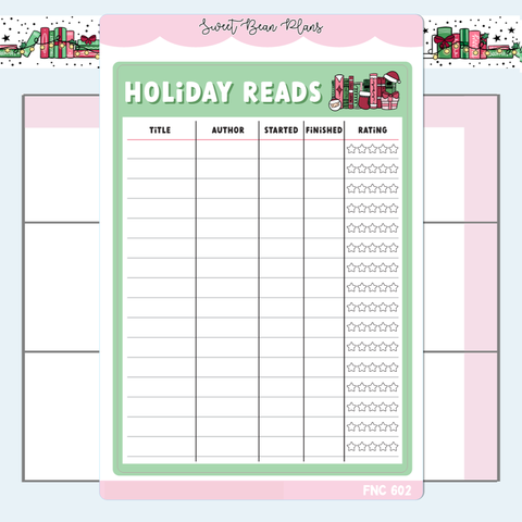 Holiday Book Tracker Large Functional Vinyl Planner Sticker | Fnc 602