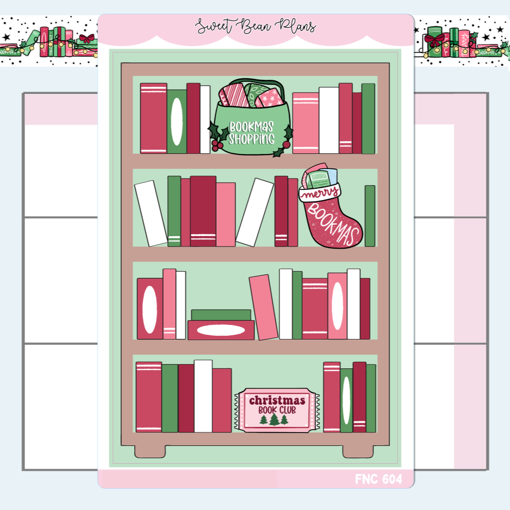 Merry Bookmas Bookshelf Large Vinyl Planner Sticker | Fnc 604