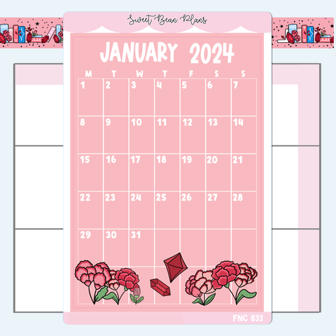 January 2024 Calendar Large Vinyl Planner Stickers | Fnc 633