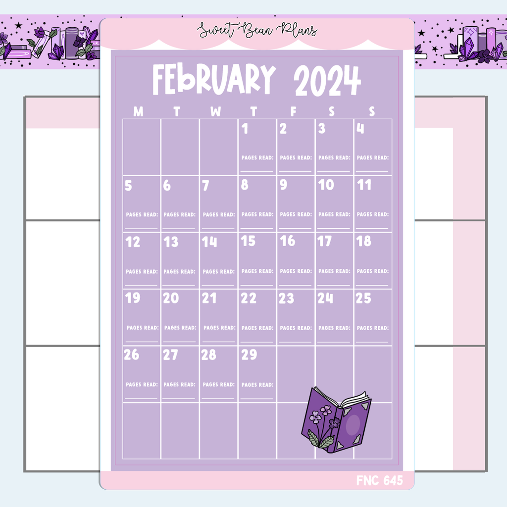 February Reading Calendar Large Vinyl Planner Stickers | Fnc 645