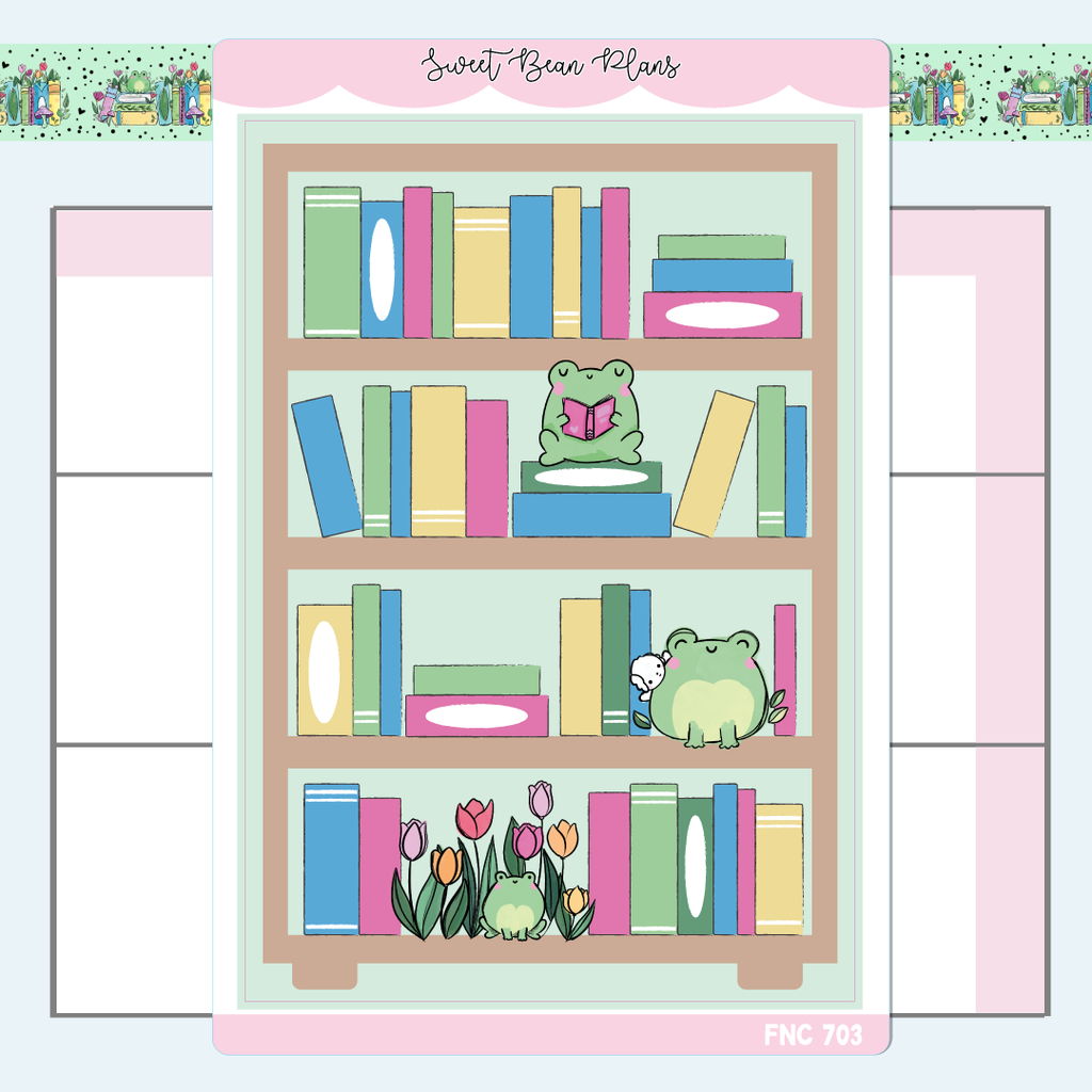 Spring Frog Bookshelf Large Vinyl Planner Sticker | Fnc 703