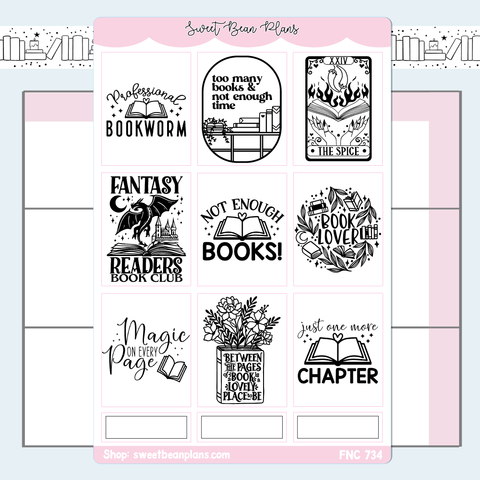 Color Your Own Bookish Full Boxes P2 Vinyl Planner Sticker | Fnc 734