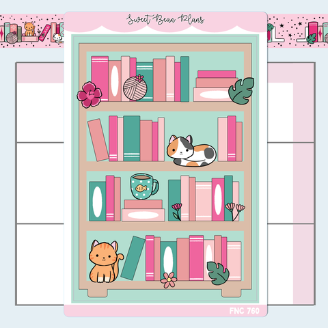 Summer Books + Cats Large Bookshelf Vinyl Planner Sticker | Fnc 760